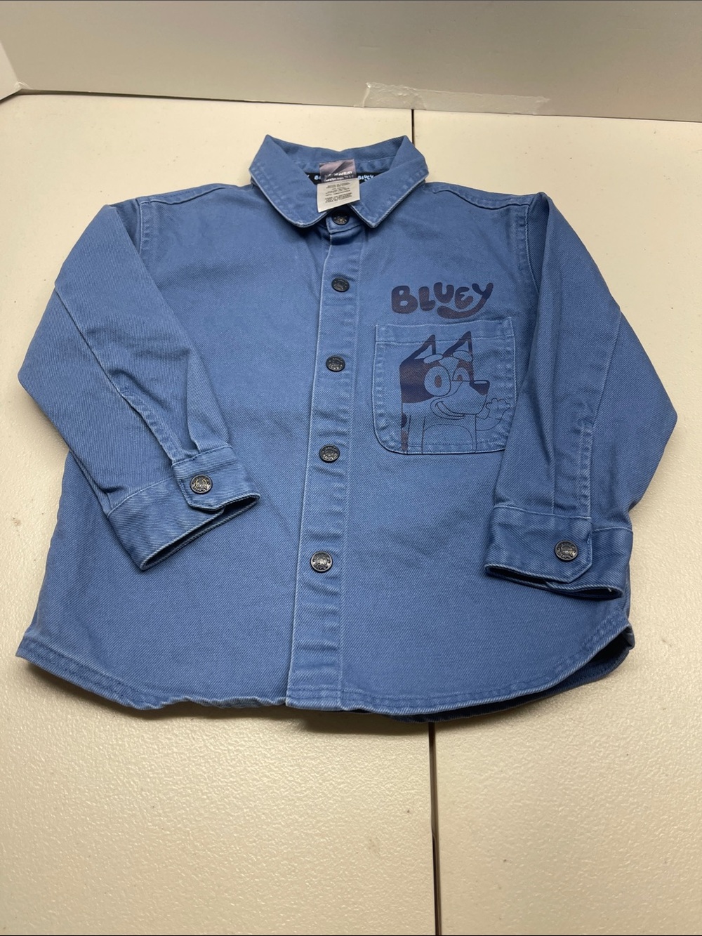 Blue Long-Sleeve Button-Down Shirt for Kids — Bluey Graphic